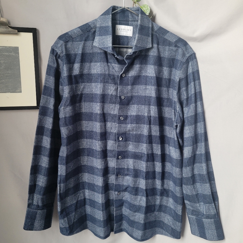 Ledbury‎ Classic Fit Plaid Checked Flannel Shirt Blue 16 M